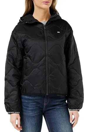 Tommy Hilfiger Damen Pufferjacke Quilted Tape Kapuze, (Black), XL