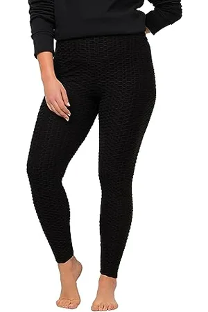 Ulla Popken Damen Sportleggings, Struktur, High Waist, breiter Elastikbund Leggings, , 62-64