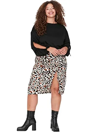 Trendyol Damen Damen Midi Bleistiftrock Bleistiftrock Webstoff Große Größen in Rock Skirt, Mehrfarbig, 44 Große Größen EU