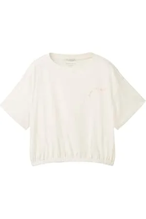 TOM TAILOR Mädchen Kinder Boxy T-Shirt mit Schriftzug, Wool White, 140