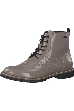 QS by s.Oliver Damen Stiefeletten zum Schnüren Lack Flach Braun , 37