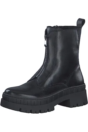 Marco Tozzi Damen Stiefeletten ohne Absatz aus Leder Plateau, (Black), 41