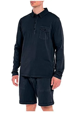 Replay Herren Poloshirt Langarm aus Baumwolle, (Blau), XL