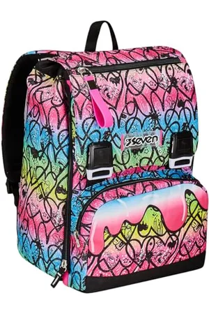 7 for all Mankind Rucksack mit doppeltem erweiterbarem Fach, JumpLove, Rosa, große Kapazität, vorgeformter Rücken, Kinder und Jugendliche, Schule & Reisen, Rosa, Taglia unica, schulisch