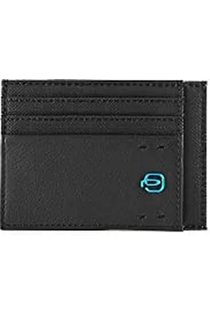 Piquadro P16 Kreditkartenetui aus Leder und Stoff, Chevron/Schwarz, Taglia Unica, Zeitgenössisch