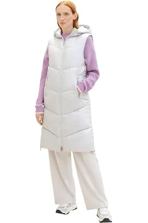 TOM TAILOR Damen Longstyle Puffer Weste mit Kapuze, , XS
