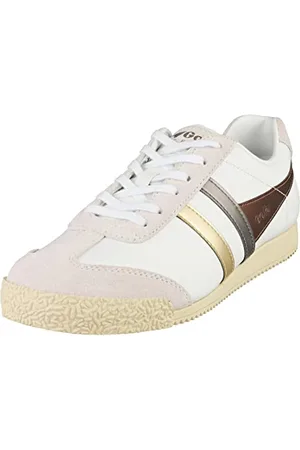 Gola Damen Harrier Leather Trident Sneaker, White/Bronze/Gold, 36 EU