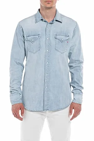 Replay Herren Jeanshemd Langarm Aged aus Baumwolle, (Blau), XS