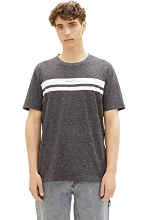 TOM TAILOR Herren 1038750 T-Shirt mit Streifen-Print & Logo, 10723-Black Non-Solid, L