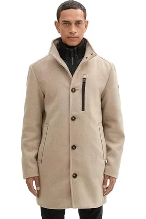 TOM TAILOR Herren 1043708 Wollmantel mit Knopfleiste, 36083-Taupe Wool Twill, M