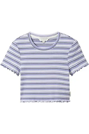 TOM TAILOR Mädchen Kinder Ripp-T-Shirt mit Streifen , Navy Lilac White Stripe, 128