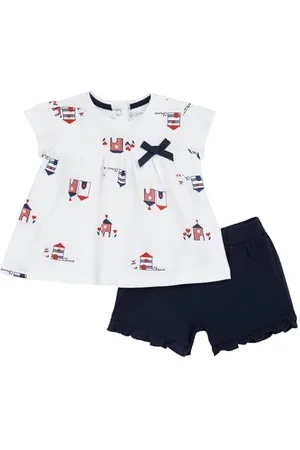 chicco Compleet voor Pasgeboren Meisje met T-shirt en Korte Broek, met Knopen op de Achterkant, met Moderne en Trendy Grafische Prints, van Katoen, Machinewasbaar, 0-24 Maanden, Entworfen in Italien