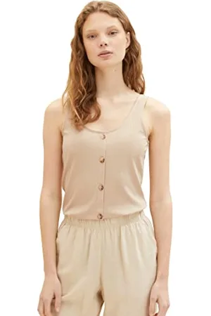 TOM TAILOR Damen 1038399 Top mit Knopfleiste, 31700-Dusty Sand Beige, XL