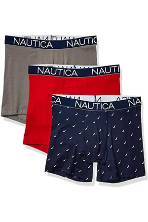 Nautica Herren 3-Pack Classic Cotton Stretch Boxer Briefs Retroshorts, Rot/Platingrau/Sail Printpeacoat, X-Large (3er Pack)