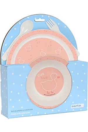 Safta Teller und Besteck-Set, Packung, Teller, Besteck, Baby, Starthilfe, Essen, bequem und vielseitig, 22,5 x 5,5 x 26 cm, Altrosa, Pink, Estándar, Casual