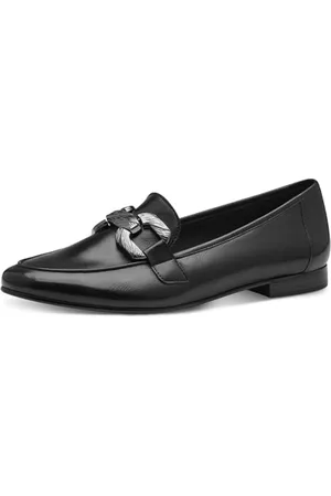 Marco Tozzi Damen Slipper aus Leder Kleiner Absatz, Schwarz , 42 EU