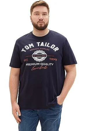 TOM TAILOR Herren Plussize T-Shirt mit Logo-Print aus Baumwolle, sky captain blue, 5XL