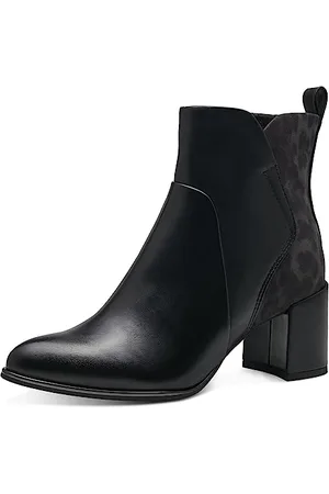 Marco Tozzi Damen Stiefeletten mit Absatz aus Kunstleder Blockabsatz, Schwarz (Black/Leo), 37