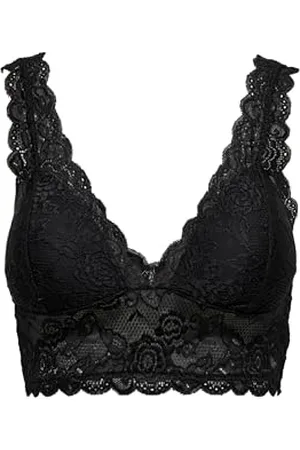 ONLY Damen Spitzen Bustier BH ohne Bügel | Lace Triangel Bra ONLCHLOE | Cups Breite Träger Crop Top, Farben:Schwarz, Größe:M