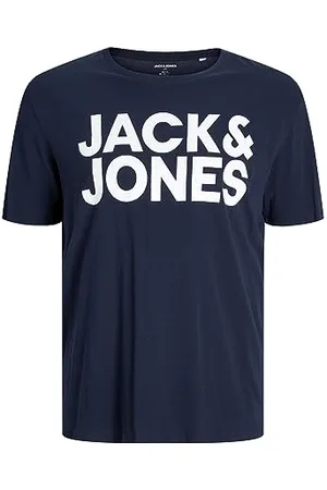 JACK & JONES Herren Logo T-Shirt Plus Size | Rundhals Kurzarm Shirt | Übergrößen Shortsleeve JJECORP, Farben:Navy, Größe:5XL