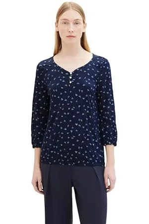 TOM TAILOR Damen Basic Henley-Bluse mit Print, , XXS