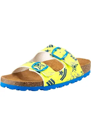 LICO Bioline Top Jungen Pantoletten, Neongelb/ Blau, 35 EU