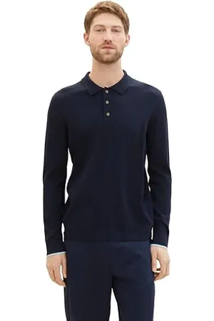 TOM TAILOR Herren Strick-Poloshirt mit langen Ärmeln, , M