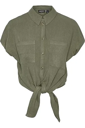Pieces® Damen Pcvinsty Ss Linen Tie Shirt Noos, , XS