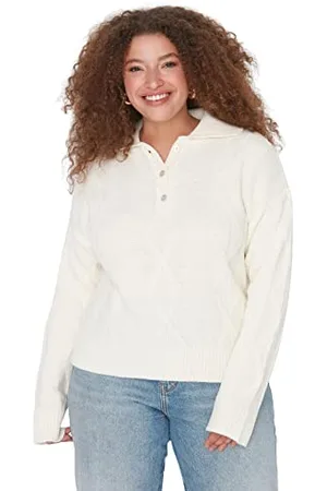 Trendyol Damen Pullover mit Rollkragen, einfarbig, regulär, Übergröße Sweatshirt, Natur, 3XL