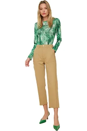 Trendyol Kamel-Quaste detaillierte hohe Taille Gerade Jeans, Kamel, 38