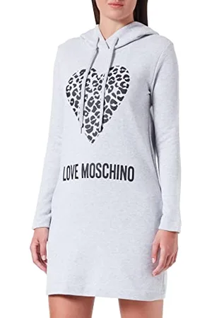 Moschino Damen Regular Fit Long Sleeves With Hoodie in 100% Cotton Fleece Dress, , 42 EU