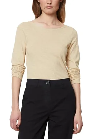 Marc O’ Polo Marc OߴPolo Damen Langarmshirt aus Bio-Baumwolle mit U-Boot-Ausschnitt, Beige (Dusty Field), XXS
