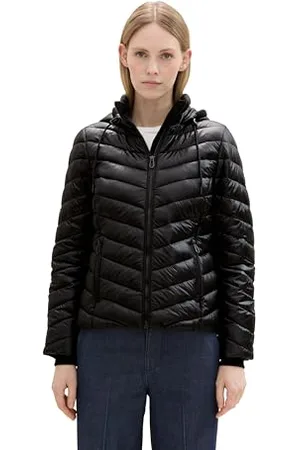 TOM TAILOR Damen 1041489 Lightweight Steppjacke mit Kapuze, 14482-Deep Black, XL