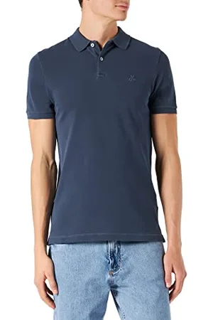 Marc O’ Polo Marc OߴPolo Herren Kurzarm-Poloshirt mit Stretch-Anteil Shaped Fit, Blau (Total Eclipse), L