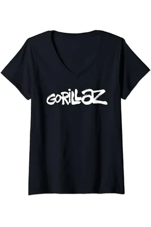 Gorillaz Damen White Paint Brush Logo T-Shirt mit V-Ausschnitt