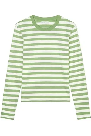 Marc O’ Polo Marc OߴPolo Denim Damen Langarmshirt aus Bio-Baumwolle gestreift, Grün , XL