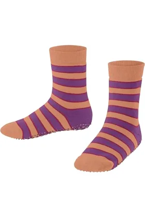 Falke Unisex Kinder Simple Stripes K HP Baumwolle Rutschhemmende Noppen 1 Paar Stoppersocken, Rot (Cantaloupe 8771) neu-umweltfreundlich, 23-26