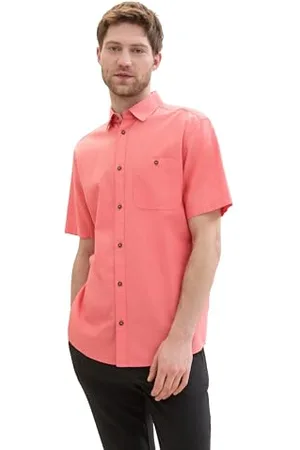TOM TAILOR Herren Basic Regular Fit Hemd mit Struktur, coral square structure, XXXL