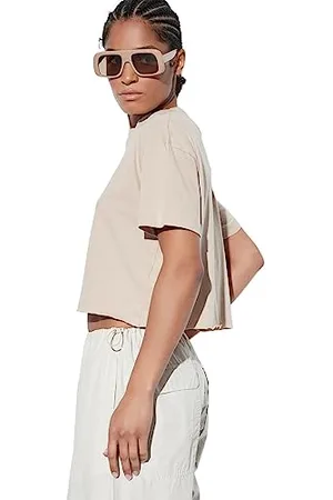 Trendyol Damen Women Standing Collar Knit Basics Regular Fit Basic Stehkragen Strick T-Shirt, , XS