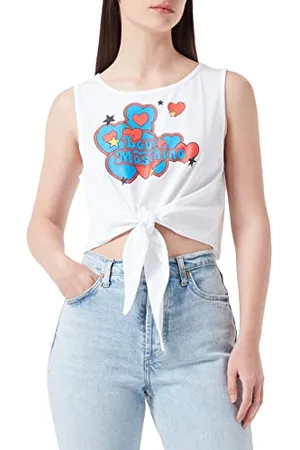 Moschino Womens Cotton Jersey with Logo Hearts and Stars Print T-Shirt, , 38