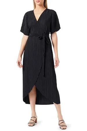 Y.A.S Y.A.S Damen OLINDA SS MIDI WRAP Dress S. NOOS Kleid, Black, Small