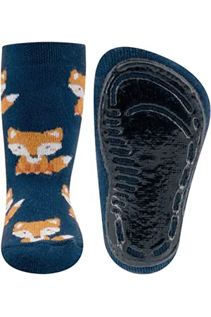 Ewers Stoppersocken Fuchs, Socken mit Antirutschsohle für Jungen, Anti-Rutsch-Socken mit Gummisohle, MADE IN GERMANY, 1 Paar rutschfeste Kindersocken für Jungs, Größe 27-28, Blau
