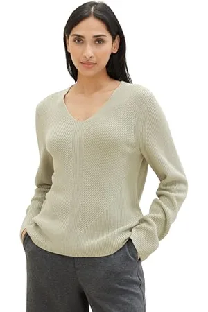 TOM TAILOR Damen Basic Strickpullover mit V-Ausschnitt, , XXS