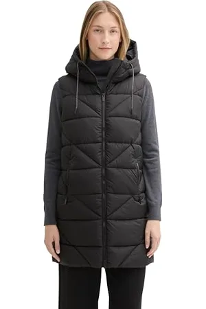 TOM TAILOR Damen 1042907 Longstyle Steppweste, 14482-Deep Black, XXL