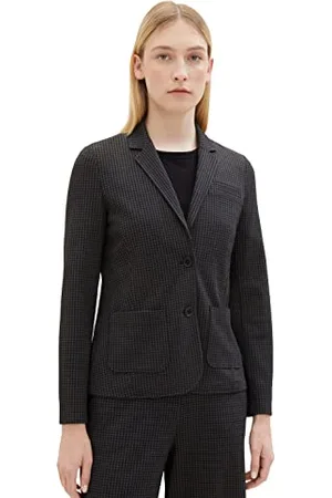 TOM TAILOR Damen 1038711 Blazer mit Karomuster, 33237-grey Black Tiny ck Check, L