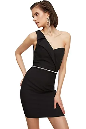 Trendyol Damen Black Collar Detailed Cocktail Dress, , 42 EU