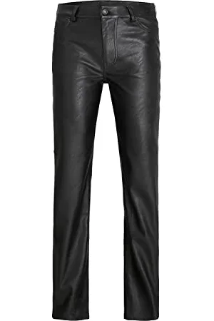 JJXX Damen JXKENYA HW Straight Faux Leat Pants NOOS Hose, Black/Detail:Matte-Long, M
