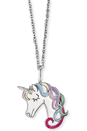 HERZENGEL Mädchen Kinder Halskette aus Sterling Silber und einem Anhänger mit Farbigem Einhorn aus Emaille - Karabinerverschluss - längenverstellbar - nickelfrei