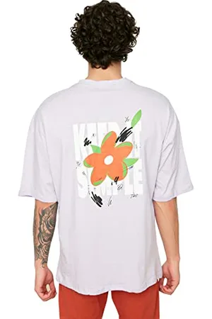 Trendyol Herren Herren Entspannte Fit 100% Baumwolle Rundkragen Kurzarm Drucken T-shirt T Shirt, , S EU