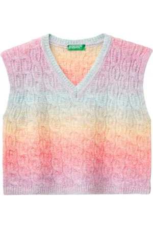 Benetton Mädchen und Mädchen T-Shirt V-Ausschnitt S/M 18n3c400k Pullunder, , 130 cm